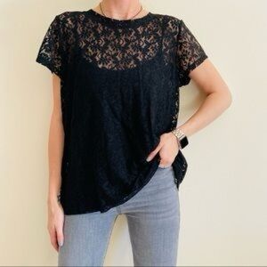 DKNYC Black Lace Blouse XL